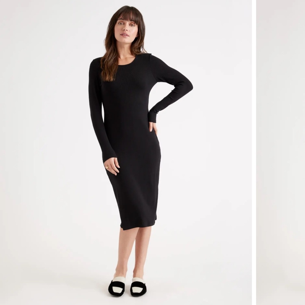 Quince • Tencel Rib Knit Long Sleeve Dress • L